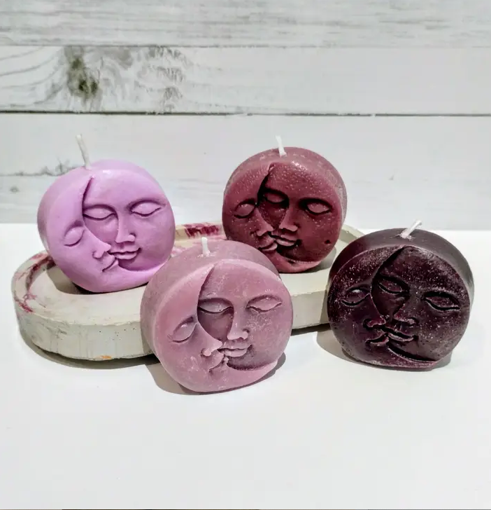 Moon Face Candles in Shades of Purple