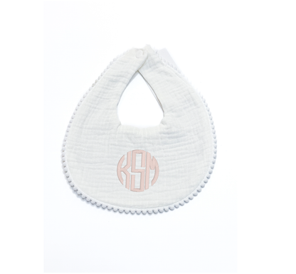 Monogrammed Vanilla White Pom Baby Bib