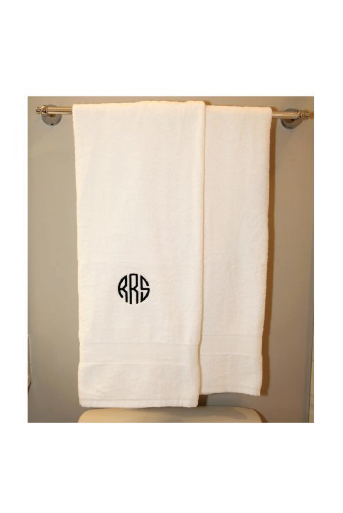 Monogram Luxury White Bath Towel Set of 2