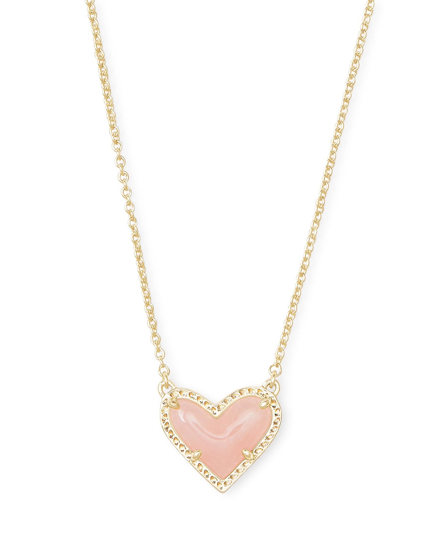 Kendra Scott Ari Heart Gold Short Pendant Necklace in Rose Quartz