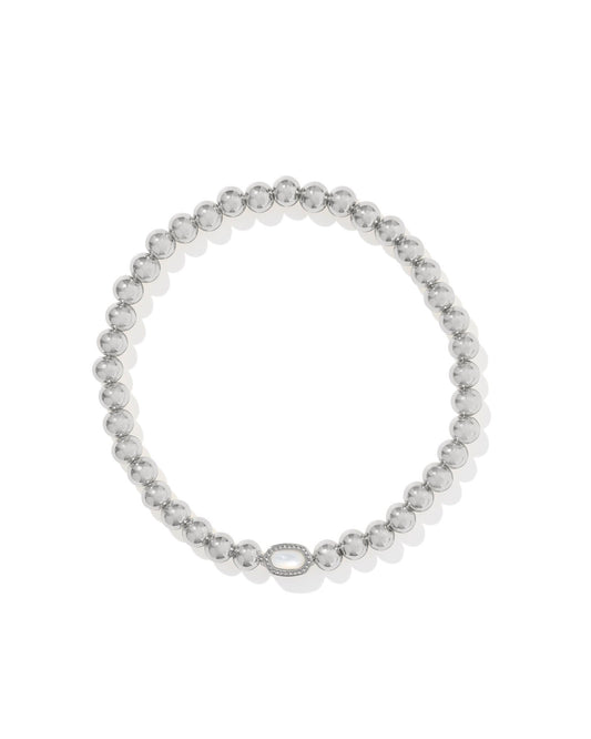 Kendra Scott Mini Elaina Stretch Bracelet in Silver Ivory Mother of Pearl