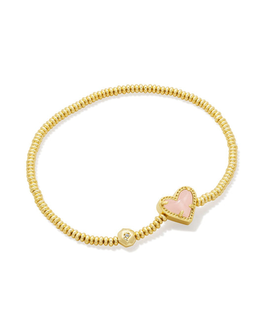 Kendra Scott Ari Heart Stretch Bracelet in Gold Rose Quartz