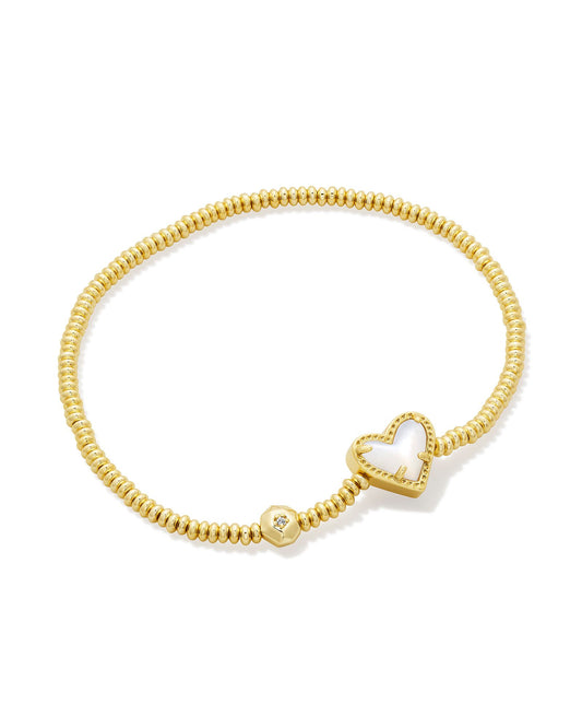 Kendra Scott Ari Heart Stretch Bracelet in Gold Ivory Mother of Pearl