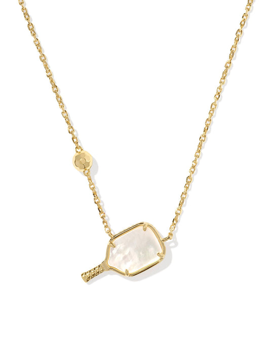 Kendra Scott Pickleball Pendant Necklace in Gold Ivory Mother of Pearl