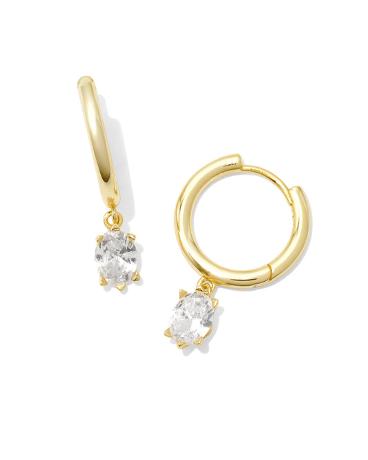 Kendra Scott Cailin Single Stone Huggies in Gold White Crystal
