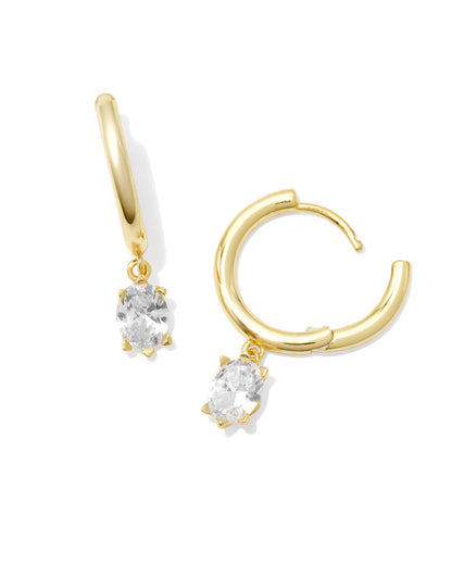 Kendra Scott Cailin Single Stone Huggies in Gold White Crystal